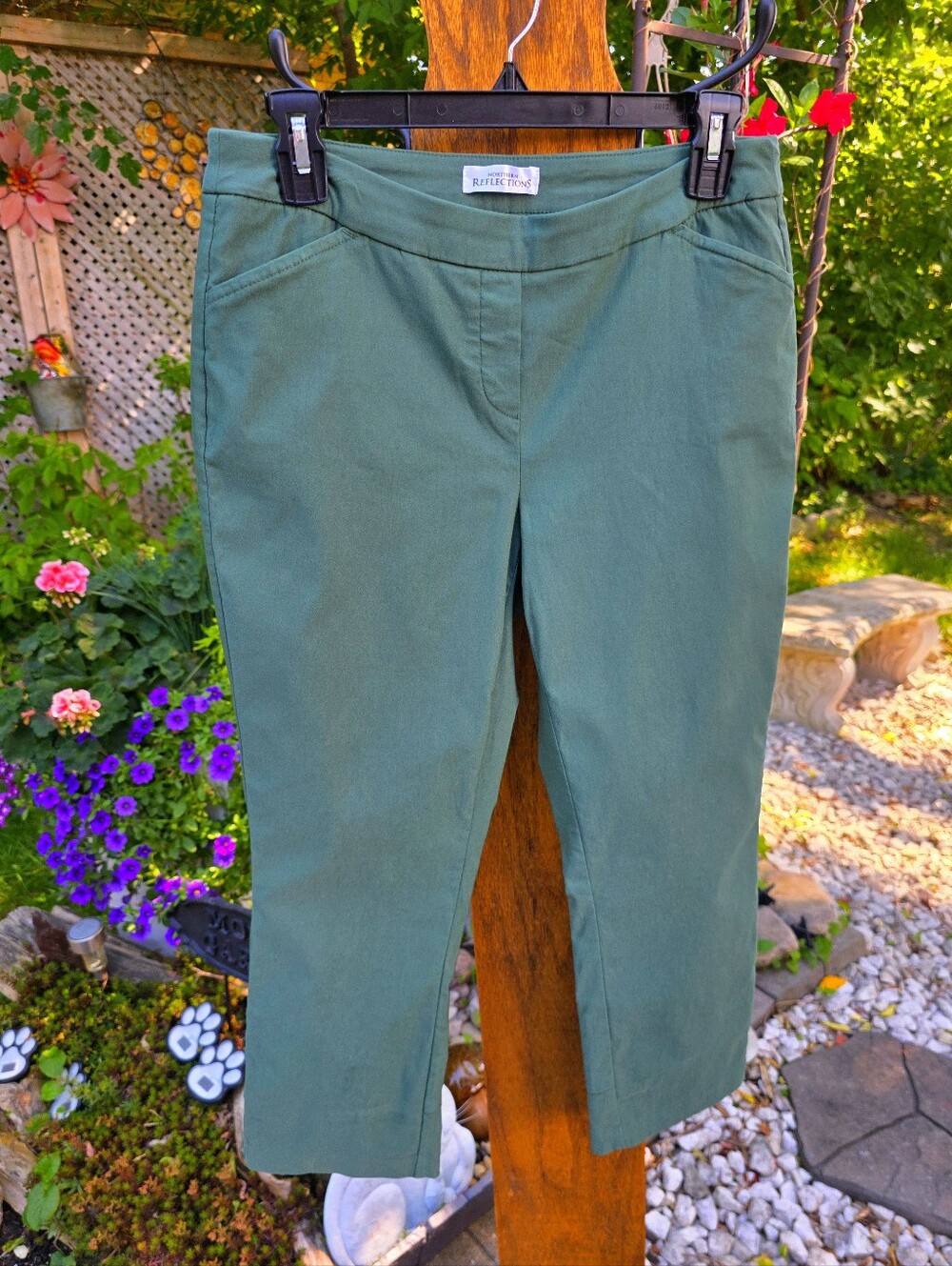 Northern Reflections Green Stretchy Pull-On Ankle Length Pants Size M Petite